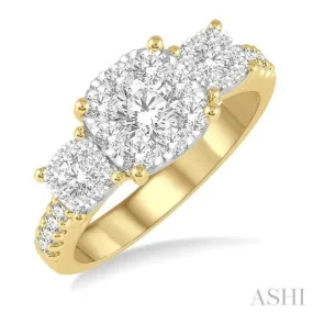 1 1/10 Ctw Triple Circle Round Cut Lovebright Diamond Ring in 14K Yellow and White gold