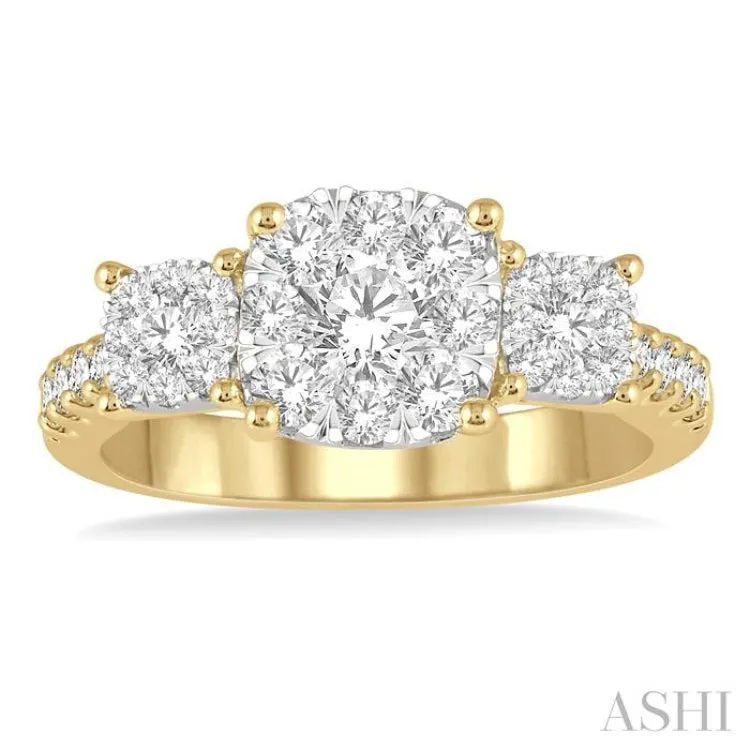 1 1/10 Ctw Triple Circle Round Cut Lovebright Diamond Ring in 14K Yellow and White gold