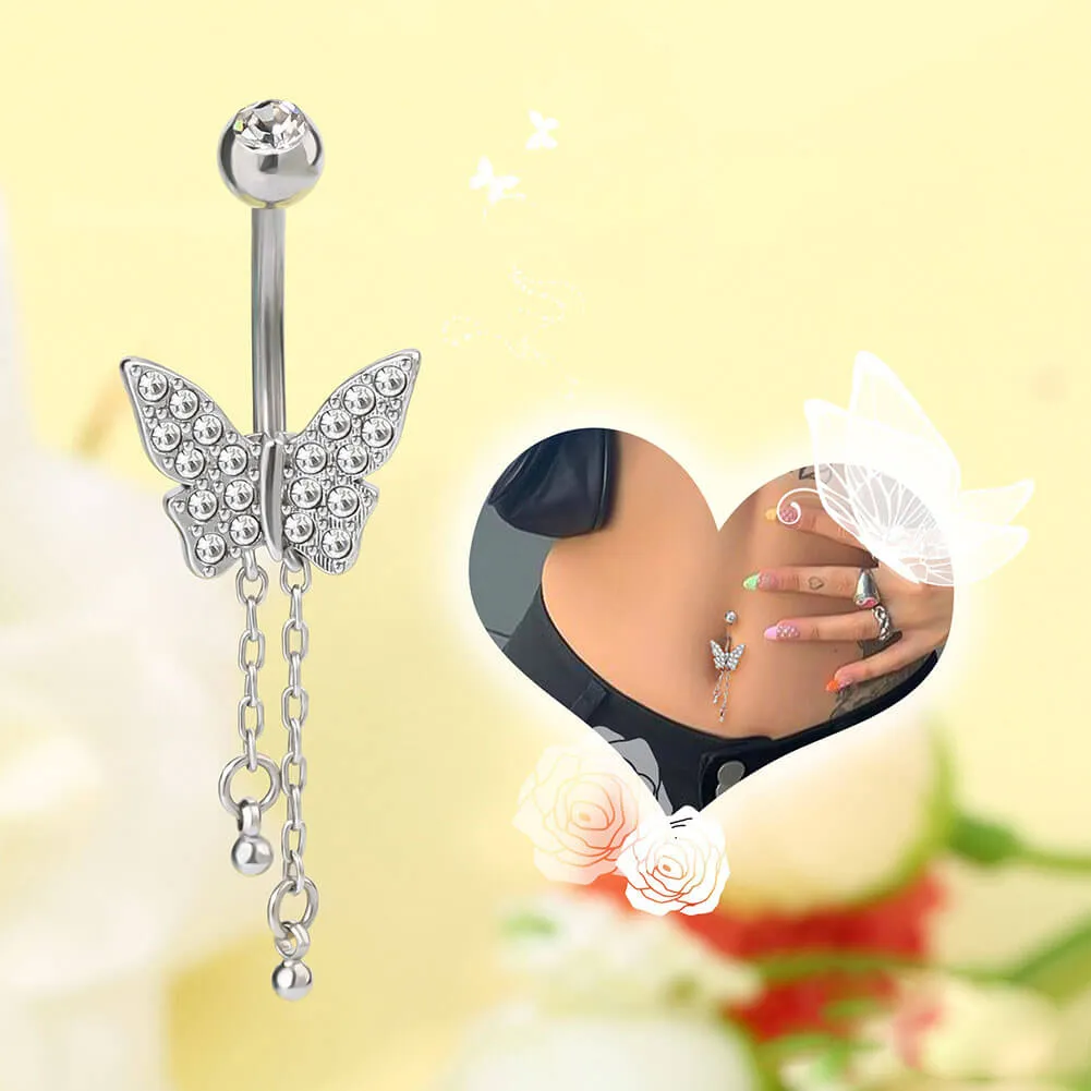 14G Shiny Dangle Butterfly Belly Button Ring