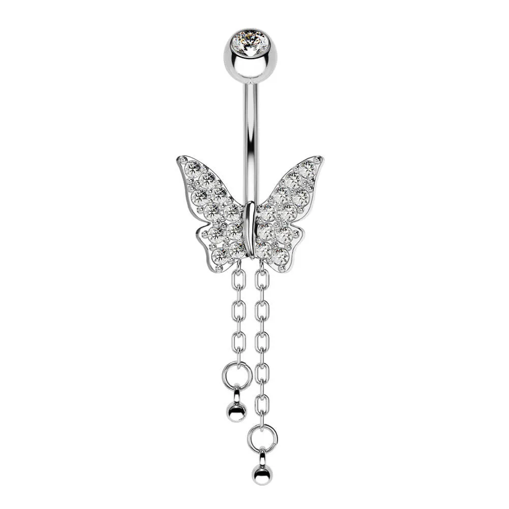 14G Shiny Dangle Butterfly Belly Button Ring