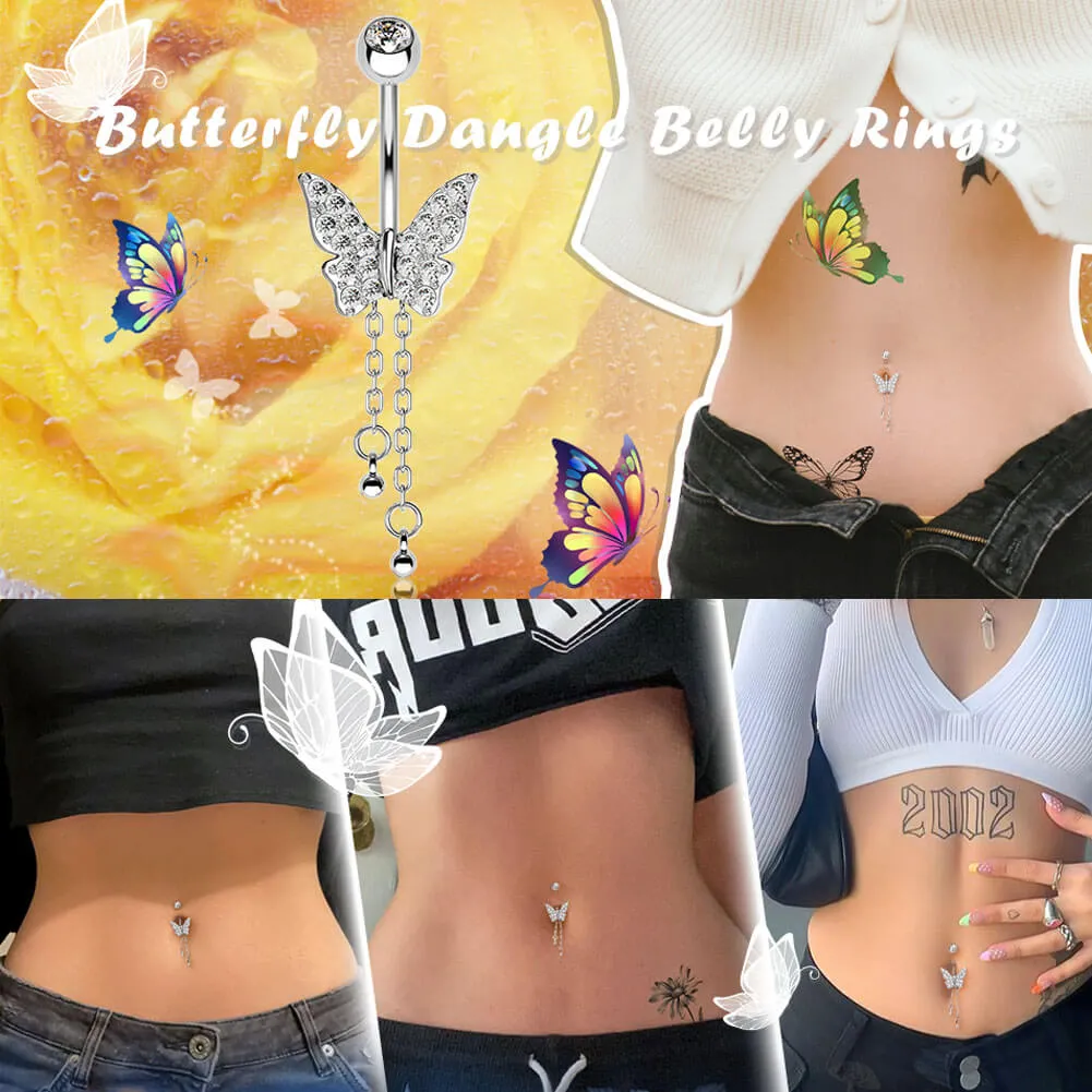 14G Shiny Dangle Butterfly Belly Button Ring