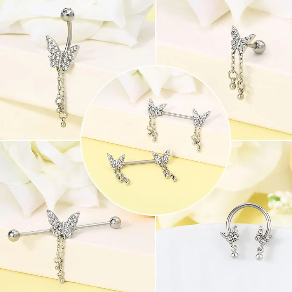 14G Shiny Dangle Butterfly Industrial Barbell