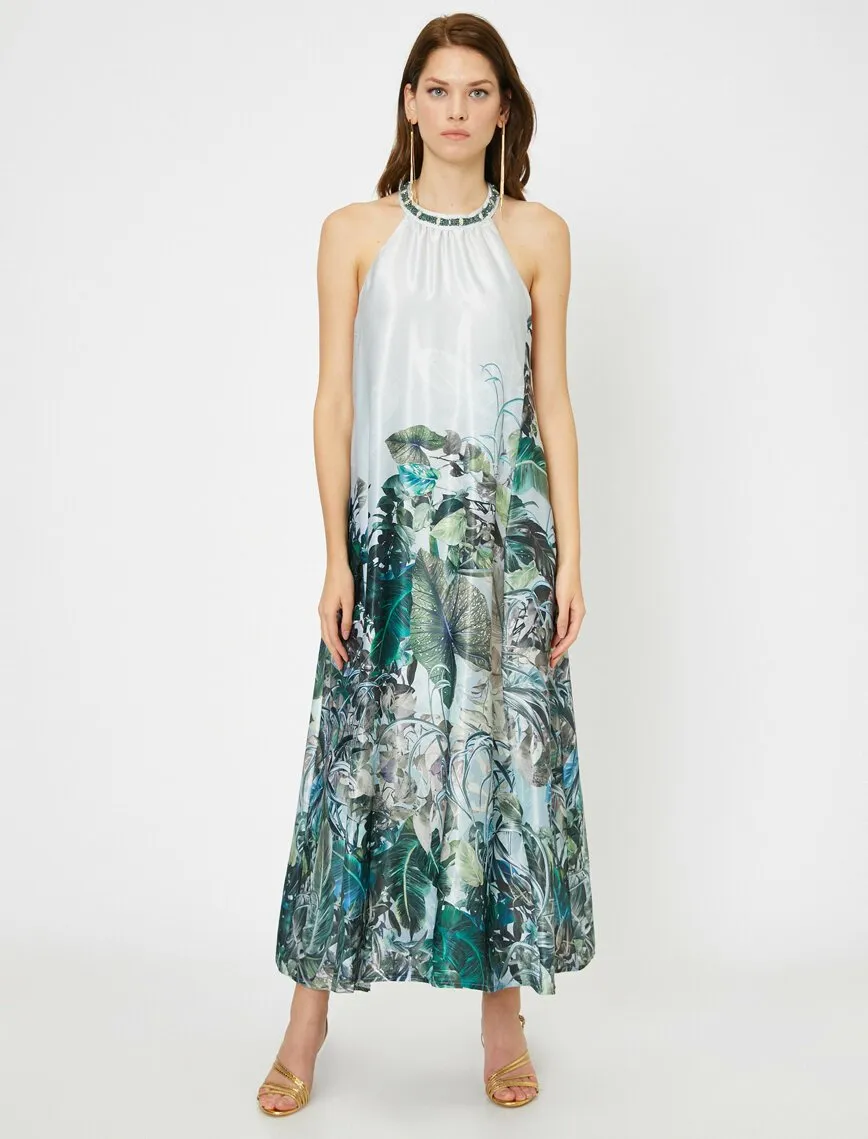 15124 Ecru-Green Floral Dress