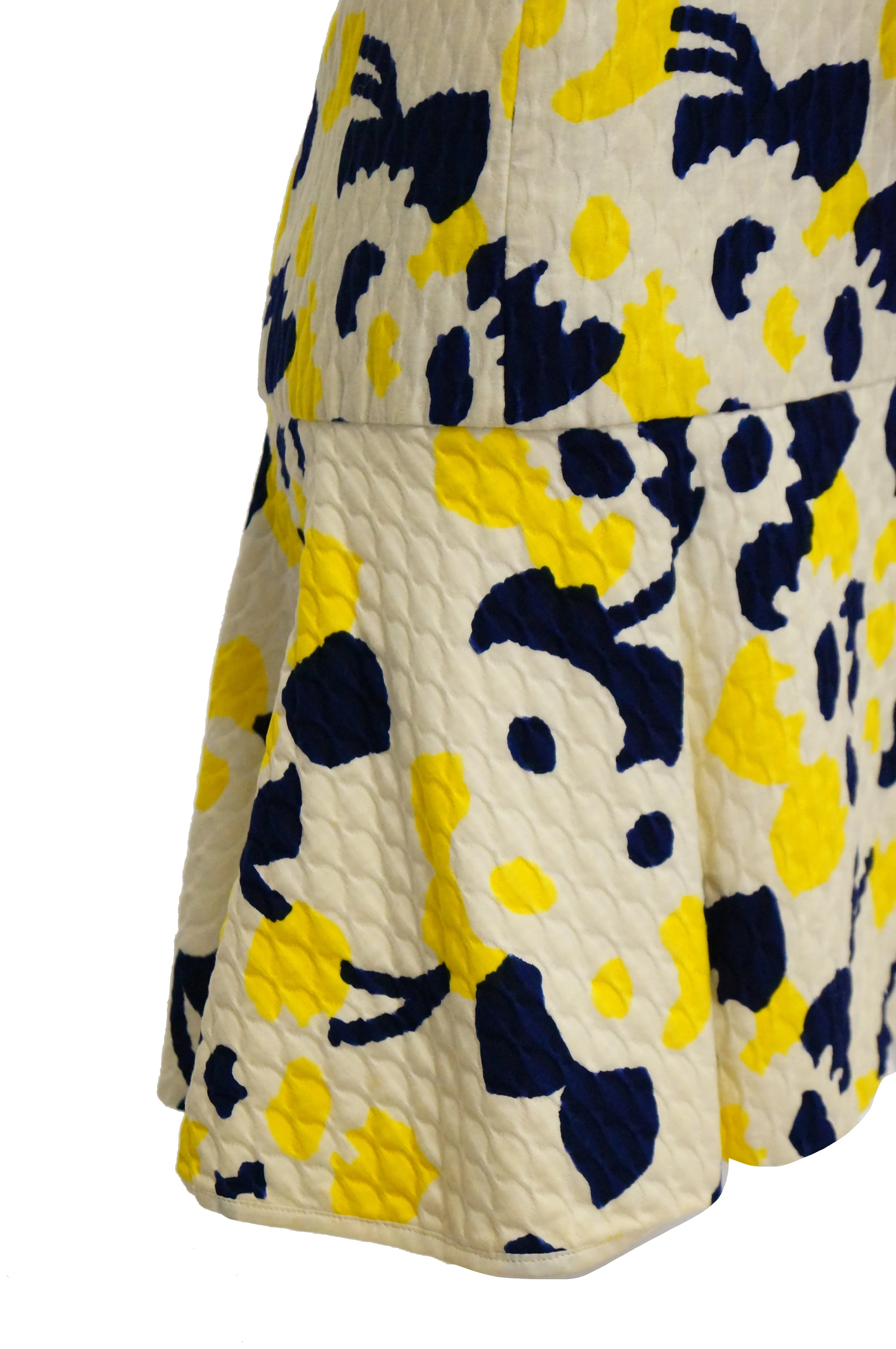 1960s Adele Simpson Blue, Yellow, and White Quilted Floral Dress