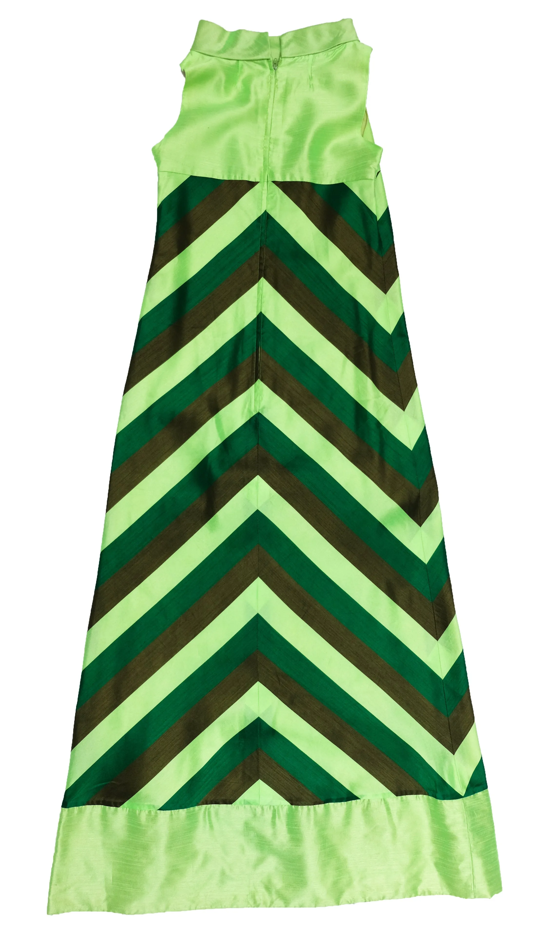 1960s Vintage Handmade Silk Maxi Dress with Diagonal Stripes, UK8