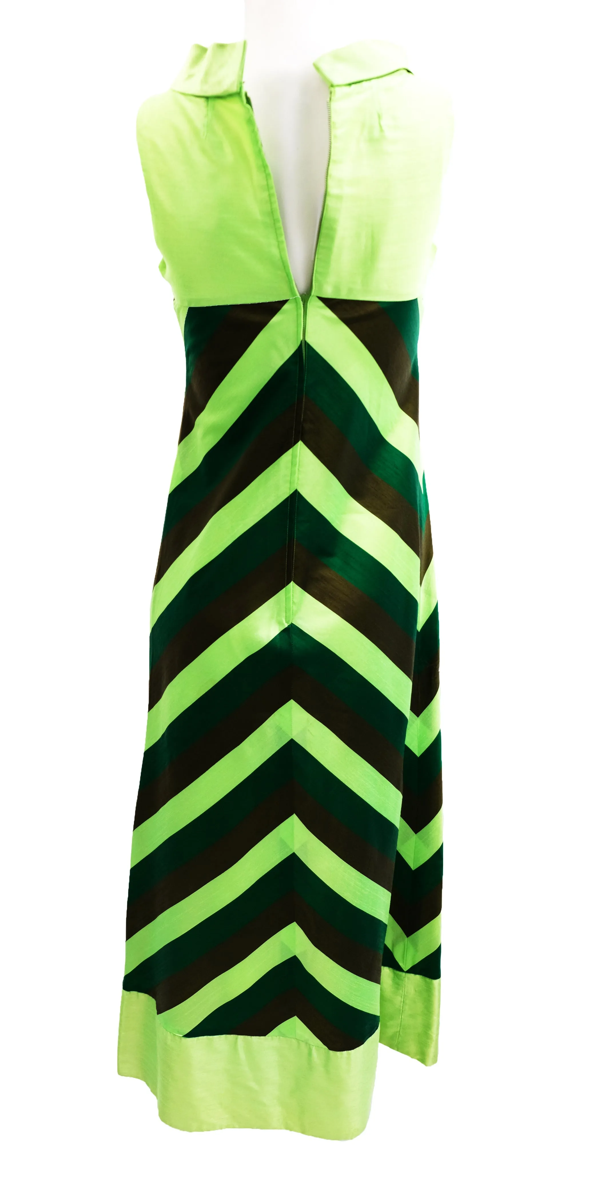 1960s Vintage Handmade Silk Maxi Dress with Diagonal Stripes, UK8