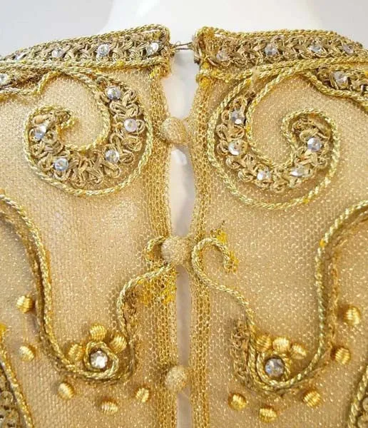 1966 Malcom Star Embroidered Gold Coctail Dress