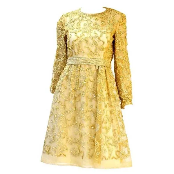 1966 Malcom Star Embroidered Gold Coctail Dress