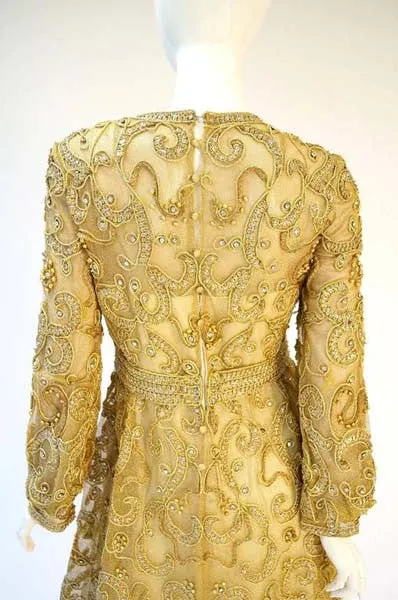 1966 Malcom Star Embroidered Gold Coctail Dress