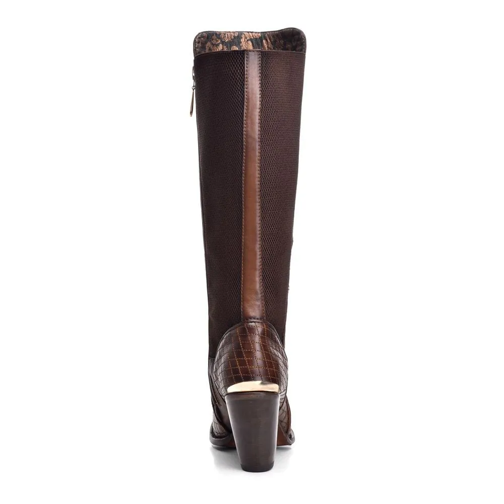 3F37RS - Cuadra brown dress cowgirl cowhide leather knee high boots for women