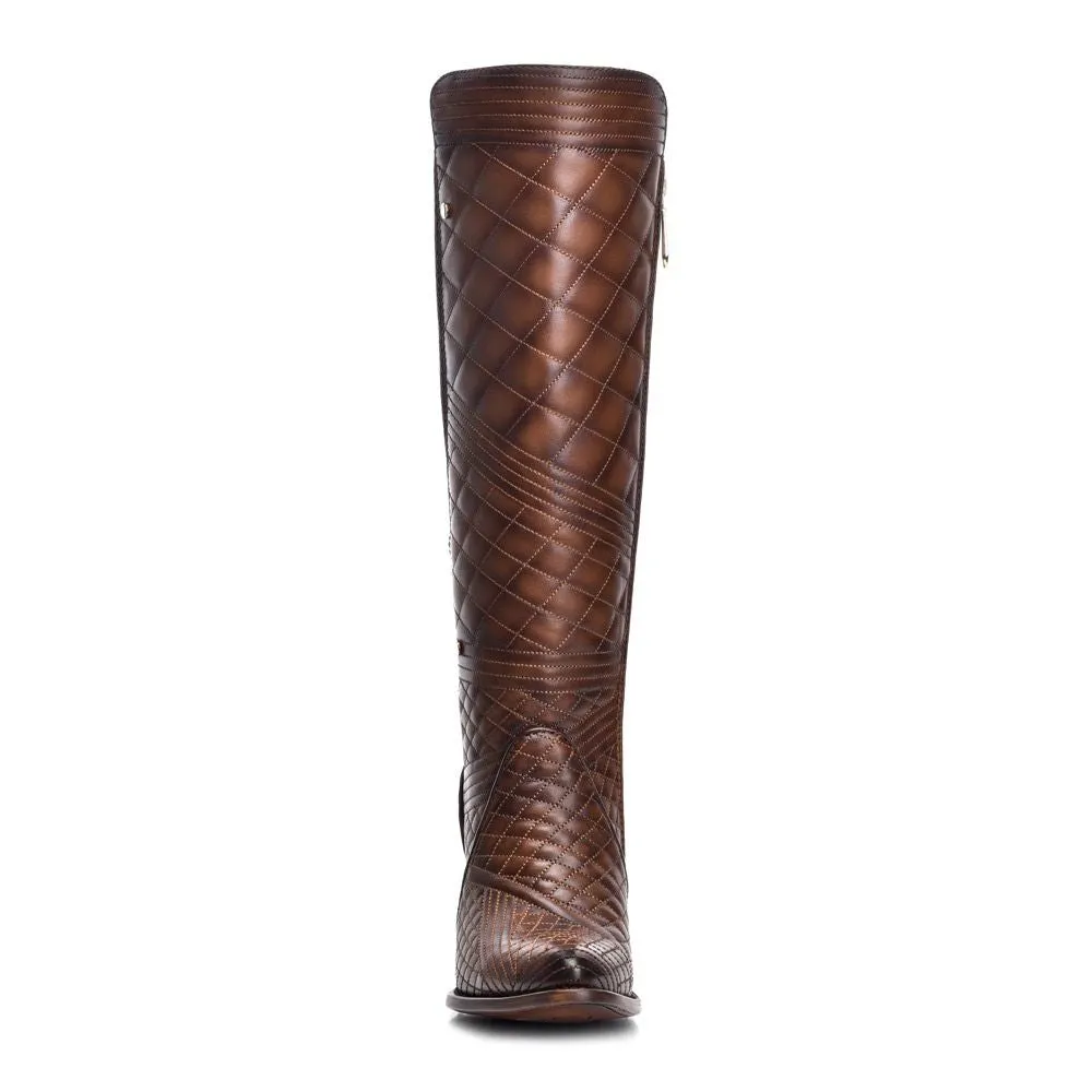 3F37RS - Cuadra brown dress cowgirl cowhide leather knee high boots for women