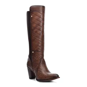 3F37RS - Cuadra brown dress cowgirl cowhide leather knee high boots for women