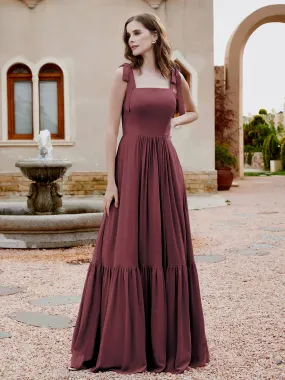 A-Line Bow Ruffle Sleeveless Chiffon Dress Mulberry Plus Size