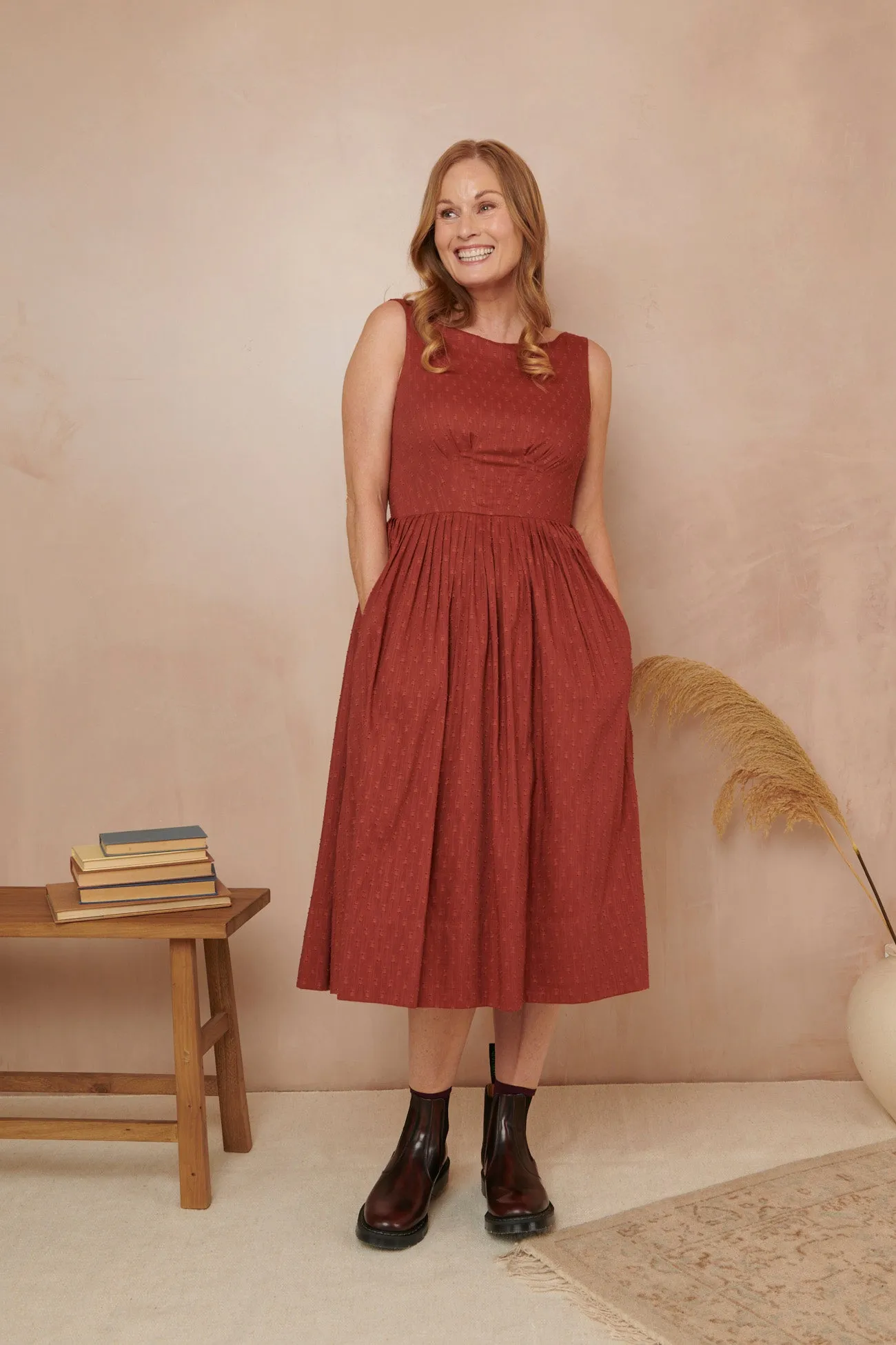 Abigail Viscose Dobby Cinnamon Dress Long