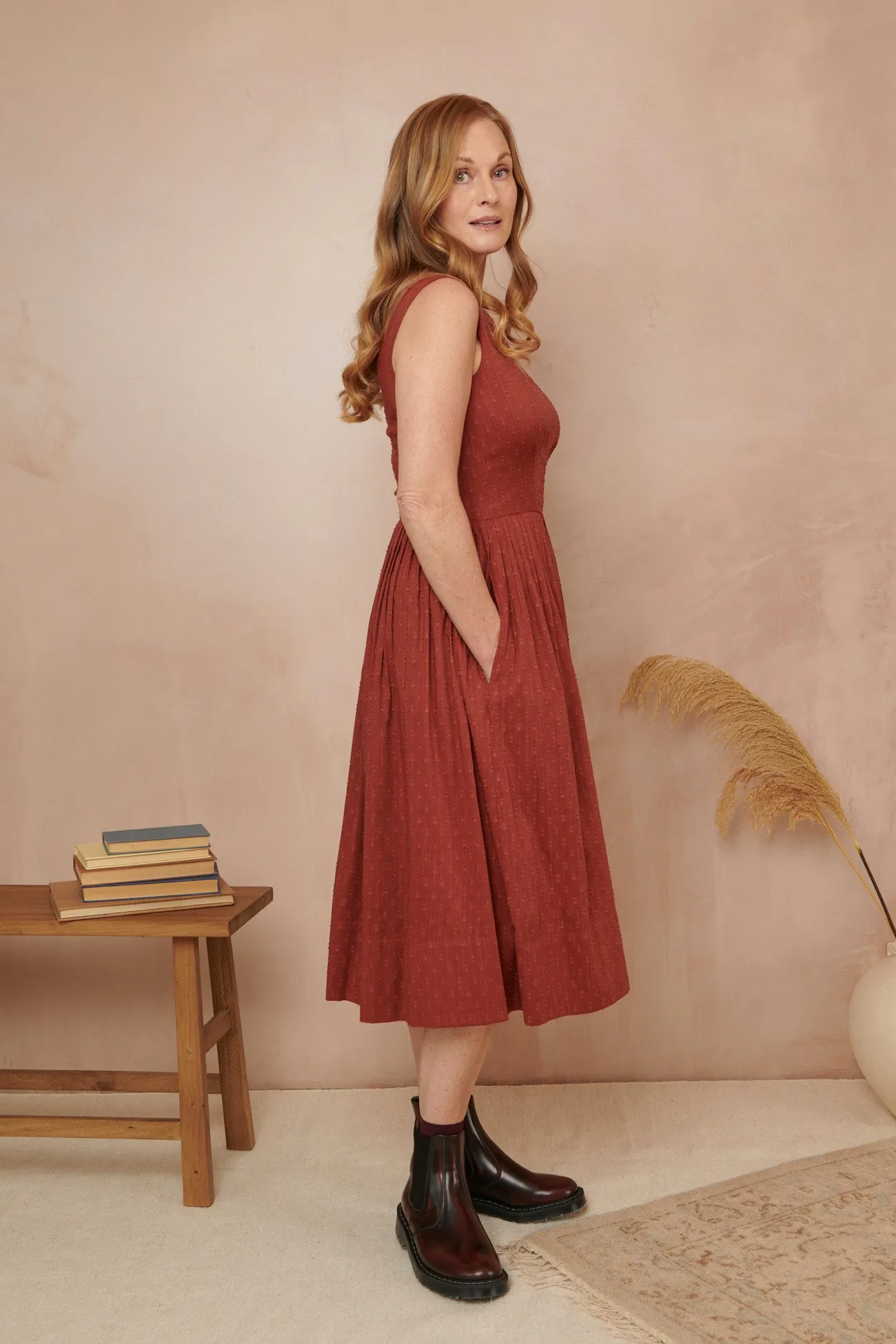 Abigail Viscose Dobby Cinnamon Dress Long