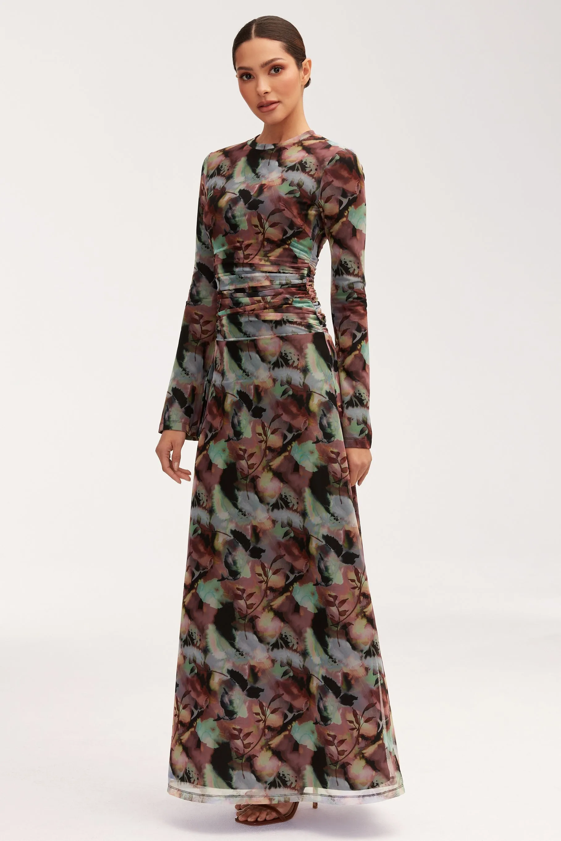 Adelina Rouched Maxi Dress - Floral Tie Dye