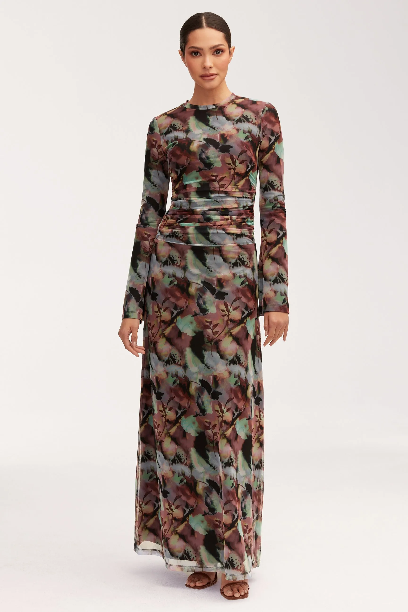 Adelina Rouched Maxi Dress - Floral Tie Dye