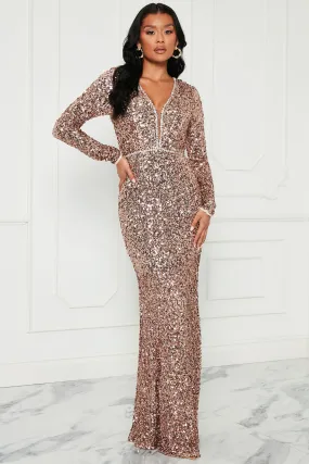 Alexa Sequin Maxi Dress - Gold