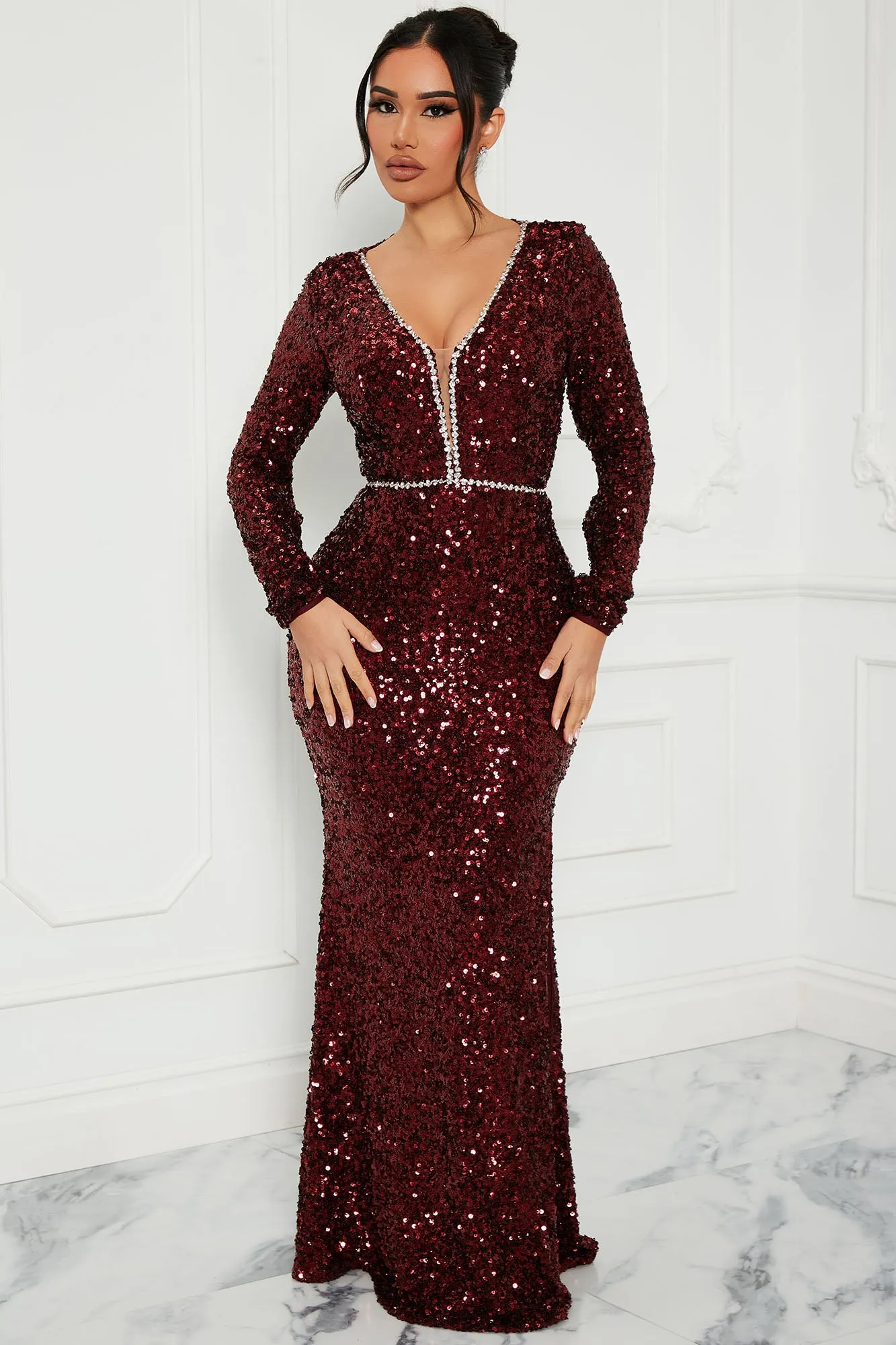 Alexa Sequin Maxi Dress - Wine
