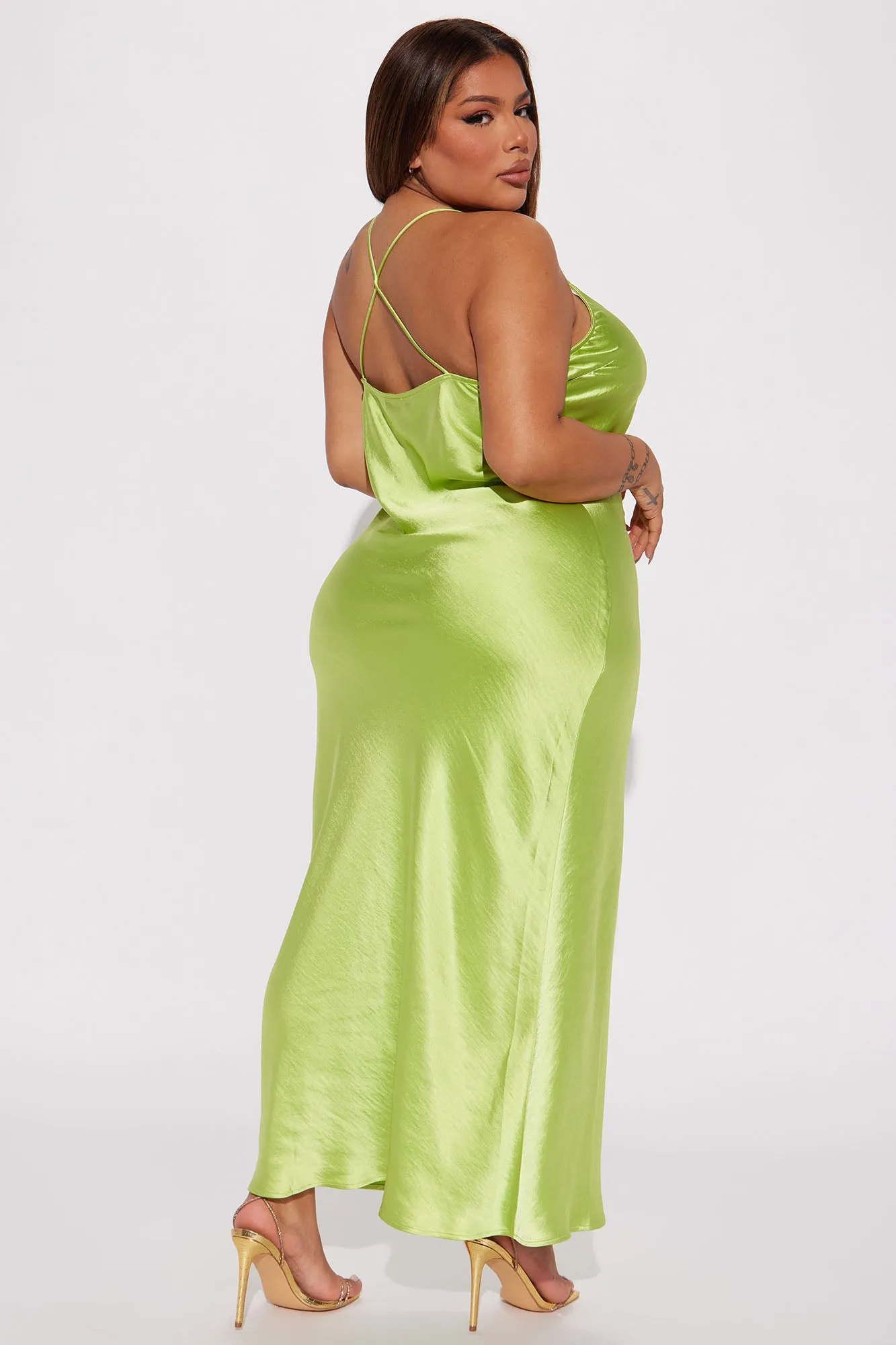 Alisha Satin Maxi Dress - Chartreuse