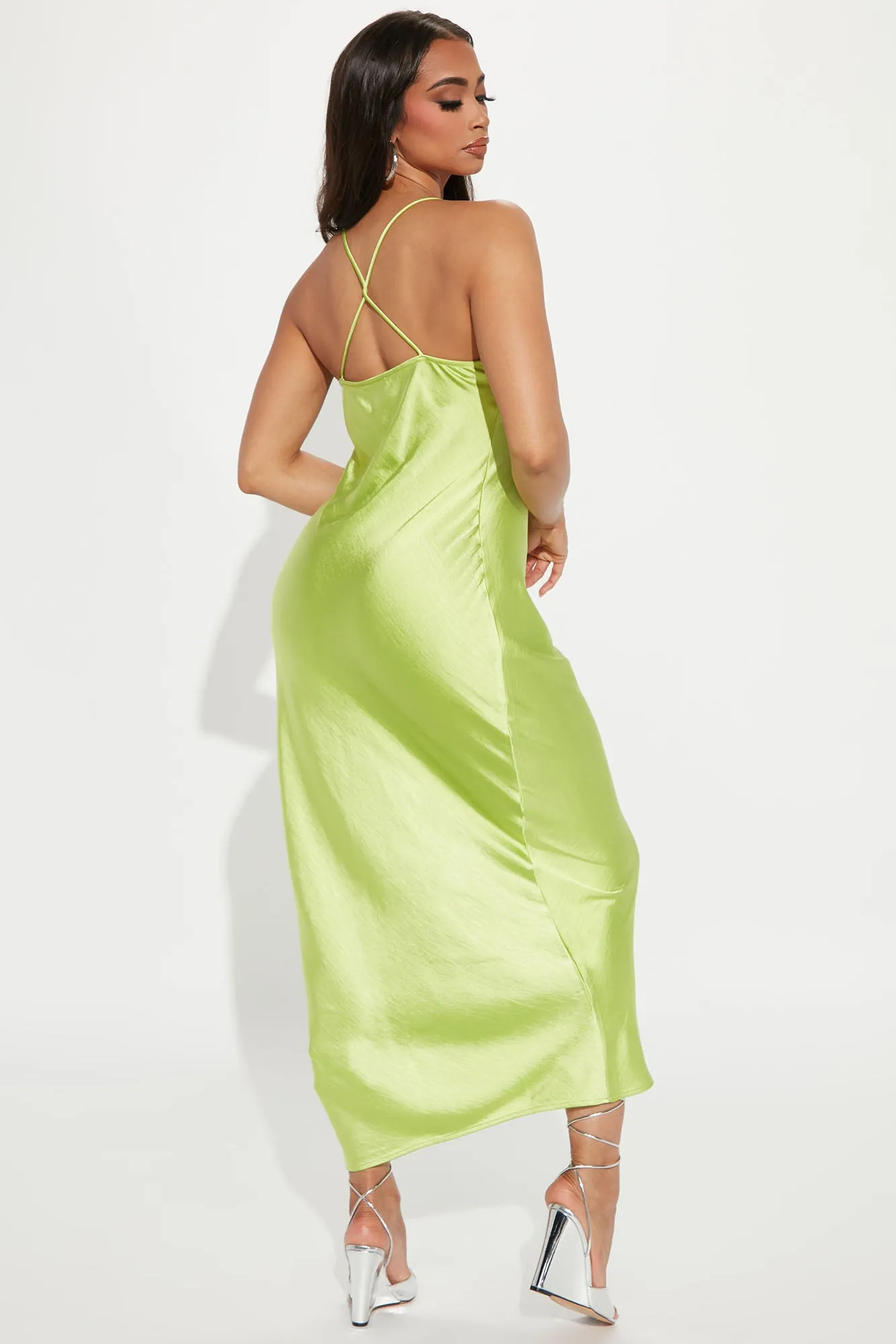 Alisha Satin Maxi Dress - Chartreuse