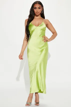 Alisha Satin Maxi Dress - Chartreuse