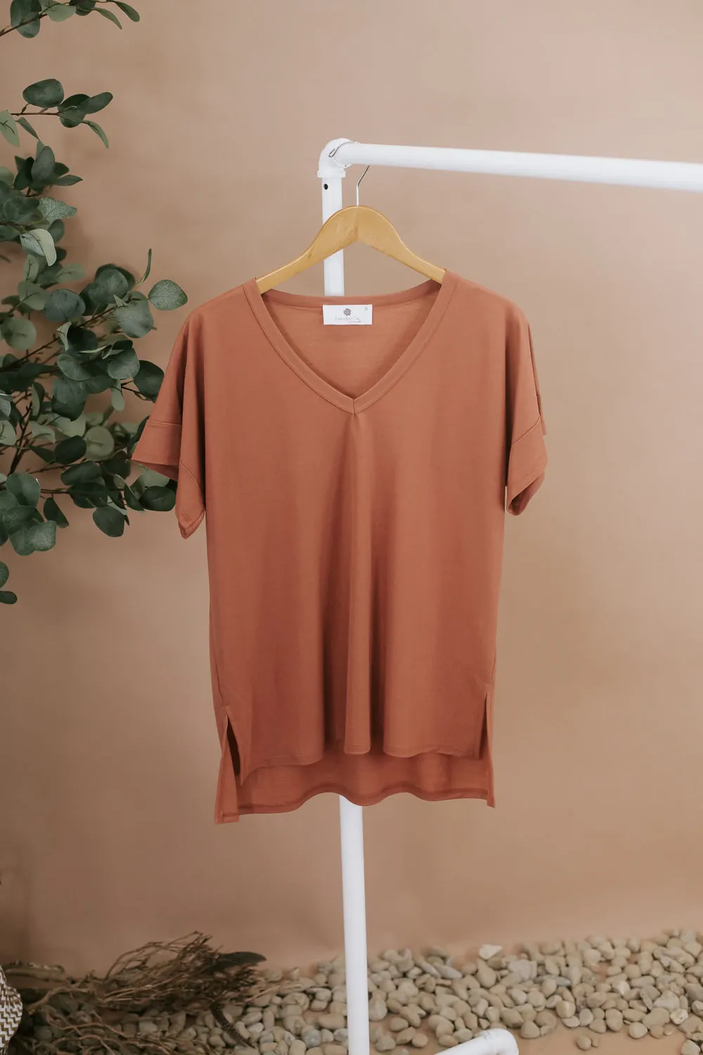 All Basic V Neck Tee, Dusty Mustard