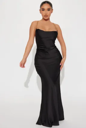 All The Elegance Satin Maxi Dress - Black