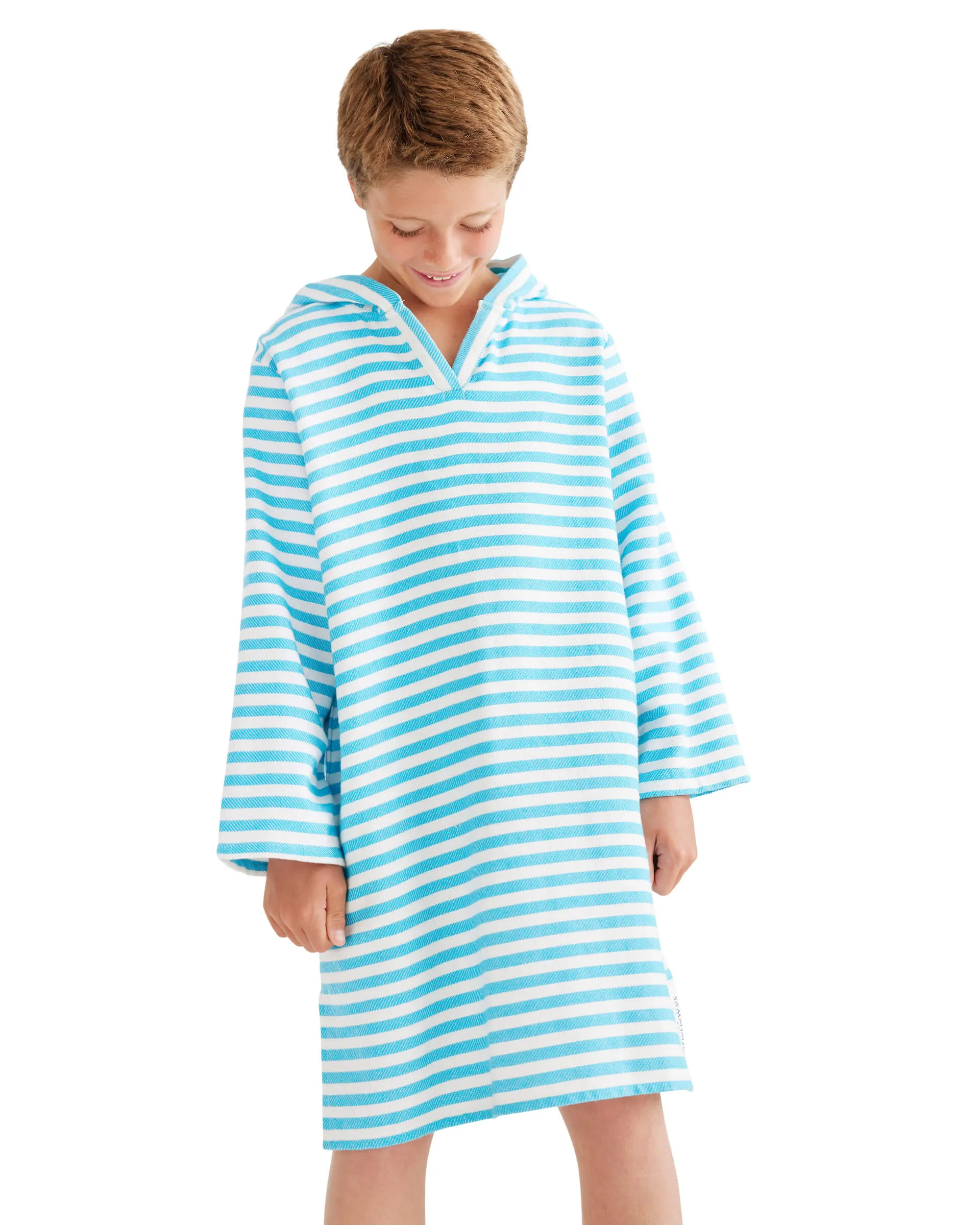 AMALFI Kids Hooded Towel: Aqua/White