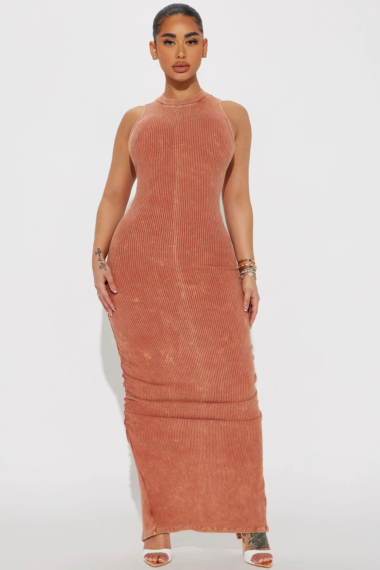 Amiah Mineral Wash Maxi Dress - Rust