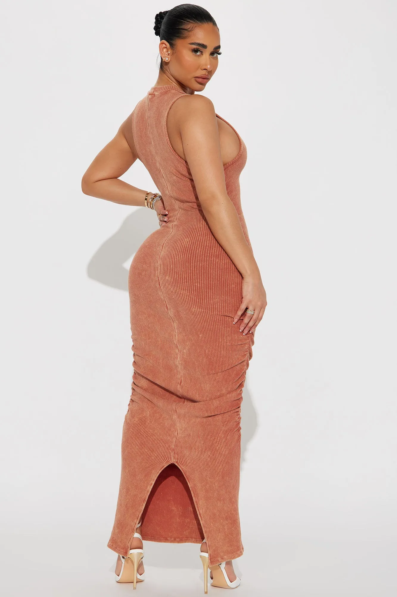 Amiah Mineral Wash Maxi Dress - Rust