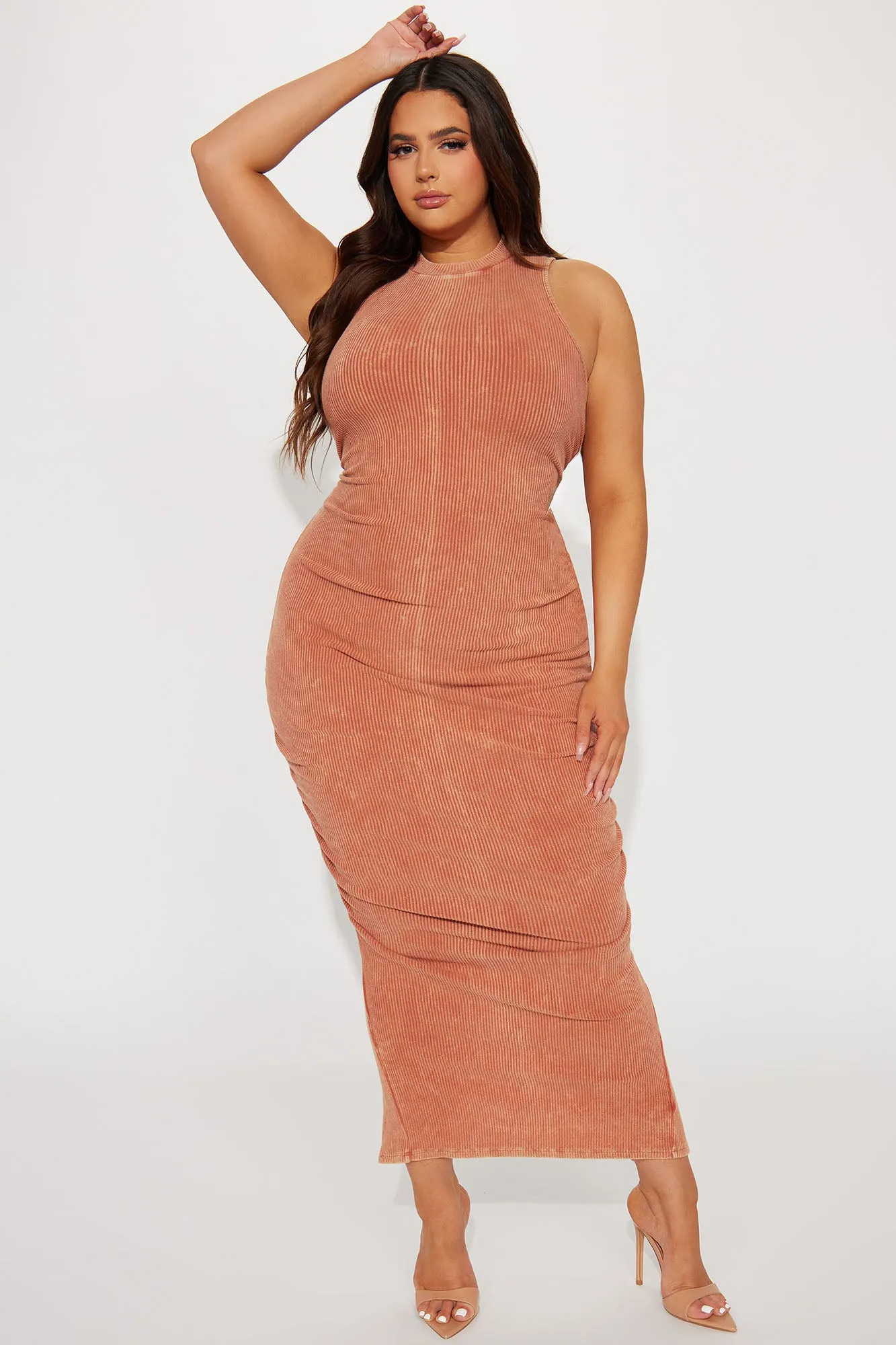 Amiah Mineral Wash Maxi Dress - Rust