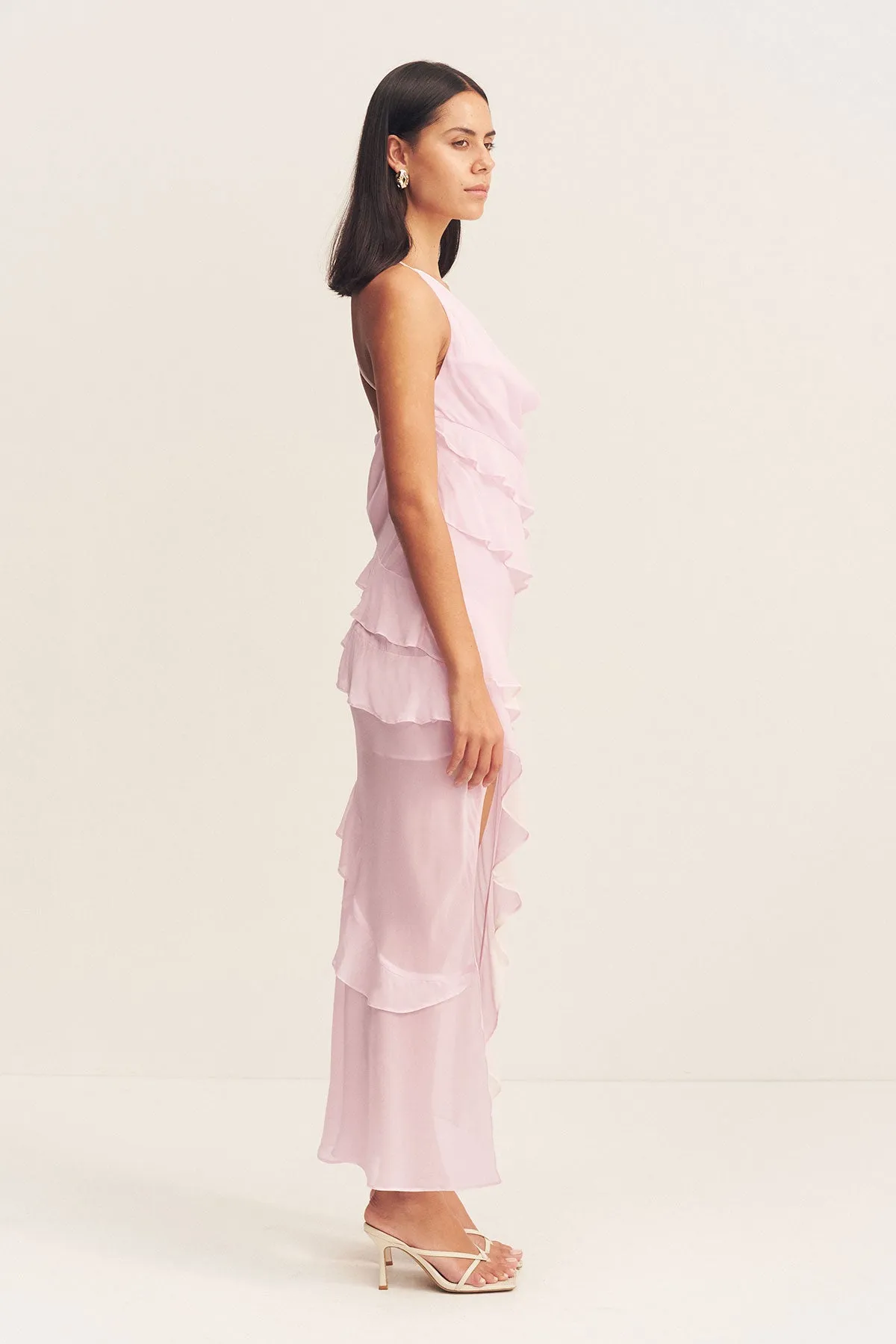 AMINA ASYMMETRICAL RUFFLE MAXI DRESS - FAIRYFLOSS