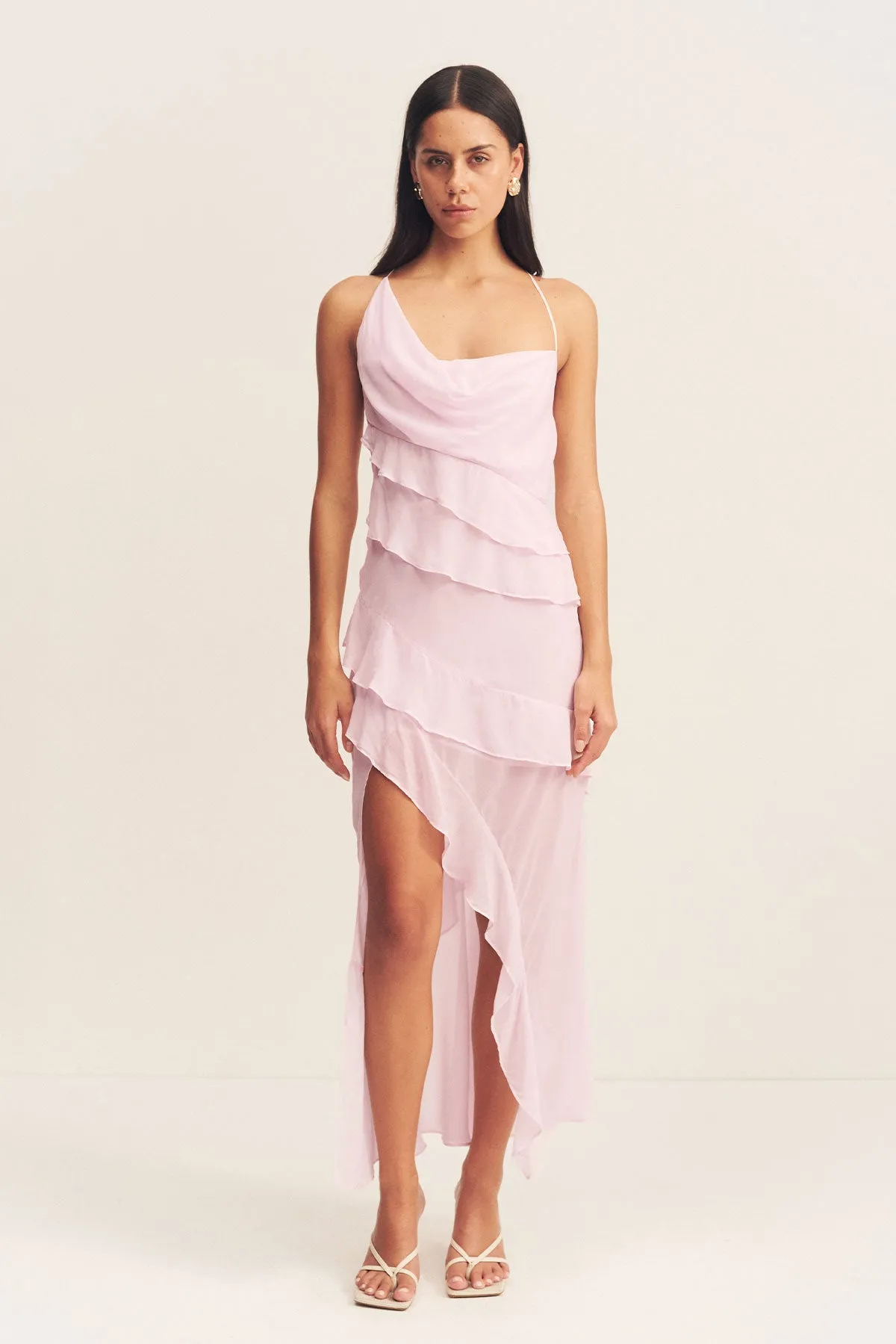 AMINA ASYMMETRICAL RUFFLE MAXI DRESS - FAIRYFLOSS