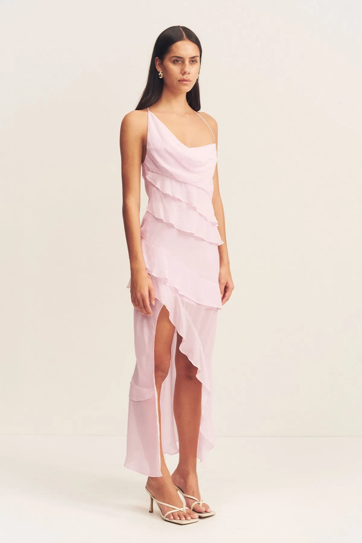 AMINA ASYMMETRICAL RUFFLE MAXI DRESS - FAIRYFLOSS