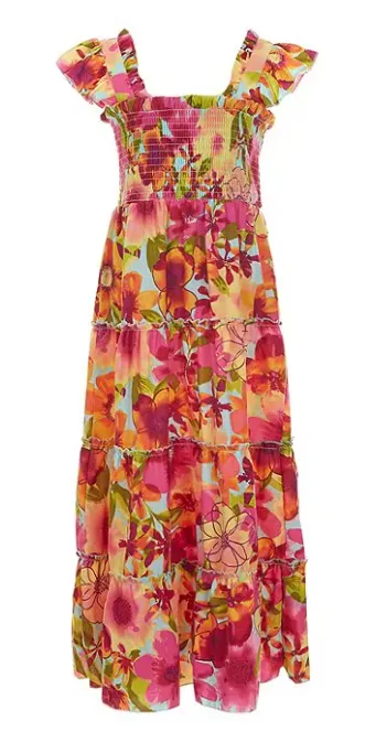 Amy Byer - Tropical Ruffle Smocked Tiered Maxi Dress