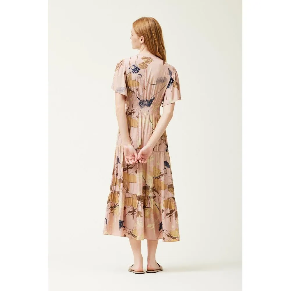 Analitza Pink Smoke Printed Midi Grade and Gather Dress