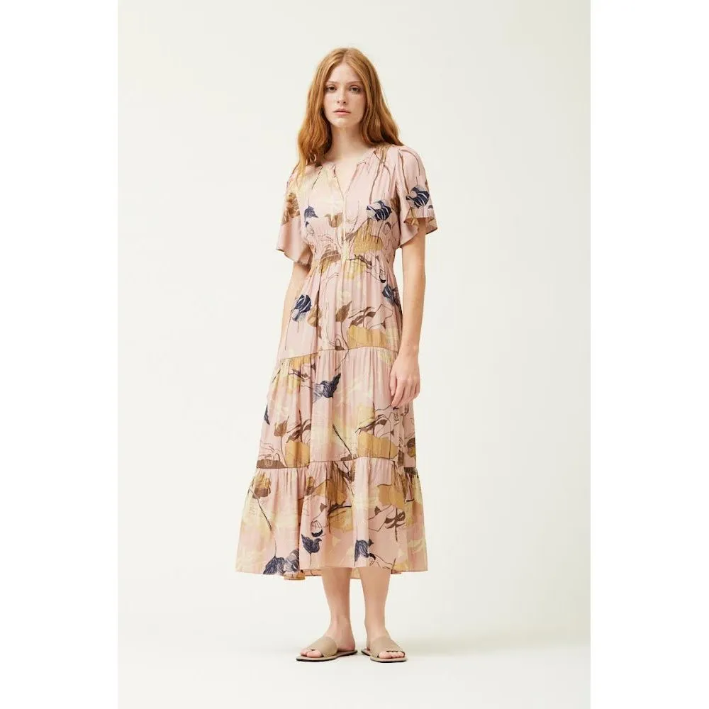 Analitza Pink Smoke Printed Midi Grade and Gather Dress