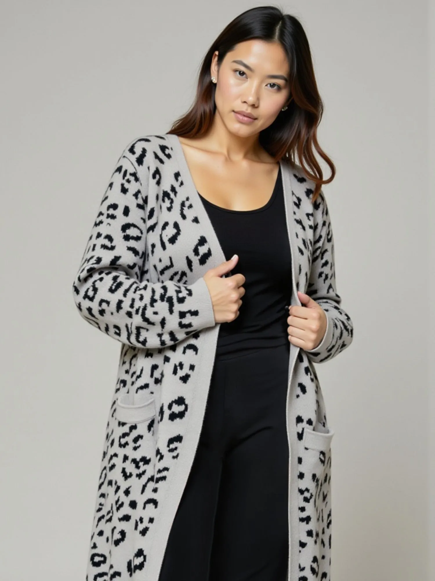 Animal Print Long Duster Cardigan