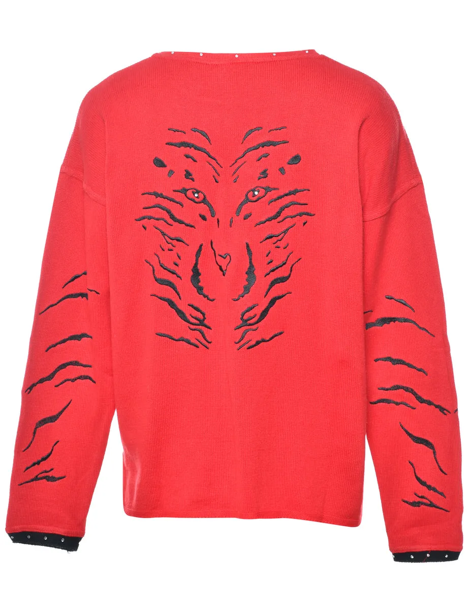 Animal Print Red Jumper - L