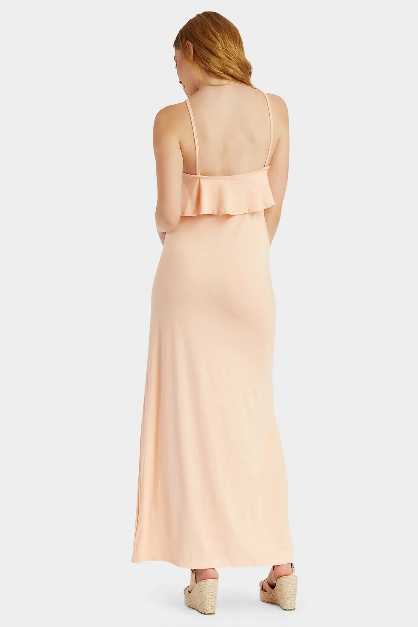 Apricot Large Frill Strappy Maxi Dress