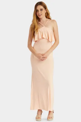 Apricot Large Frill Strappy Maxi Dress