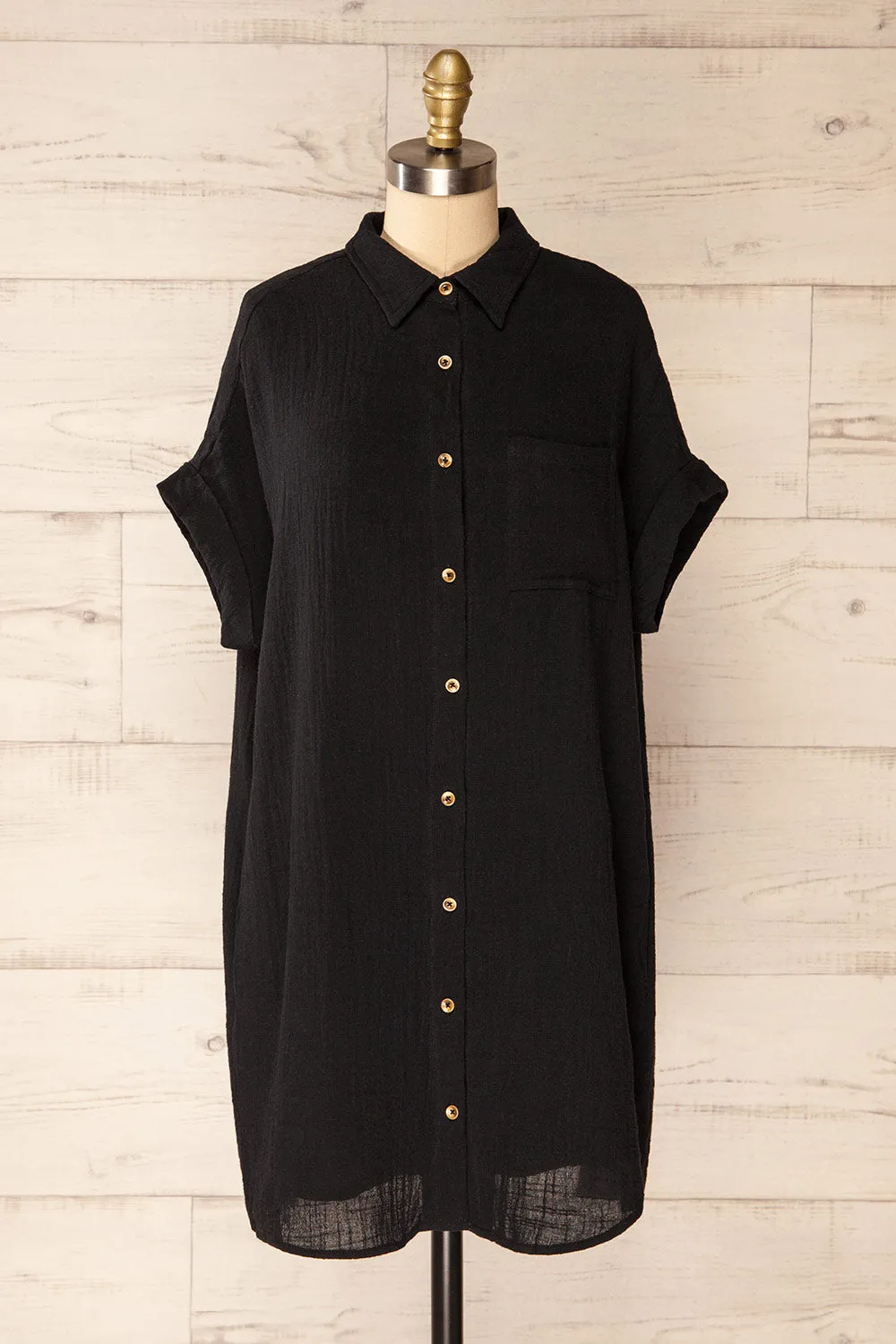 Arles Black | Short Shirt Dress w/ Pockets