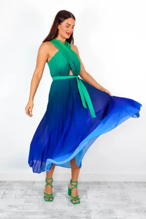 Artemis - Green Blue Ombre Pleated Maxi Dress