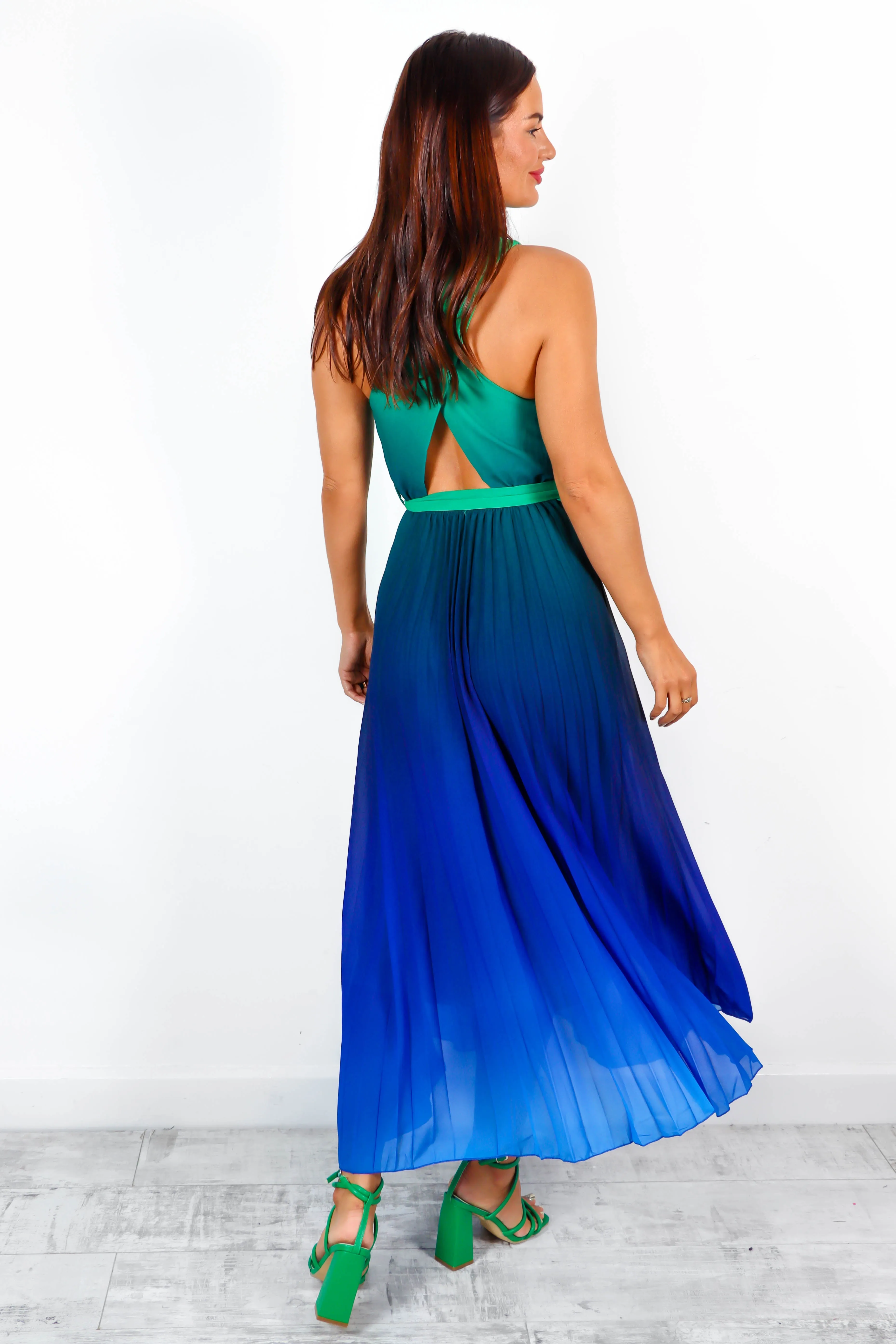 Artemis - Green Blue Ombre Pleated Maxi Dress