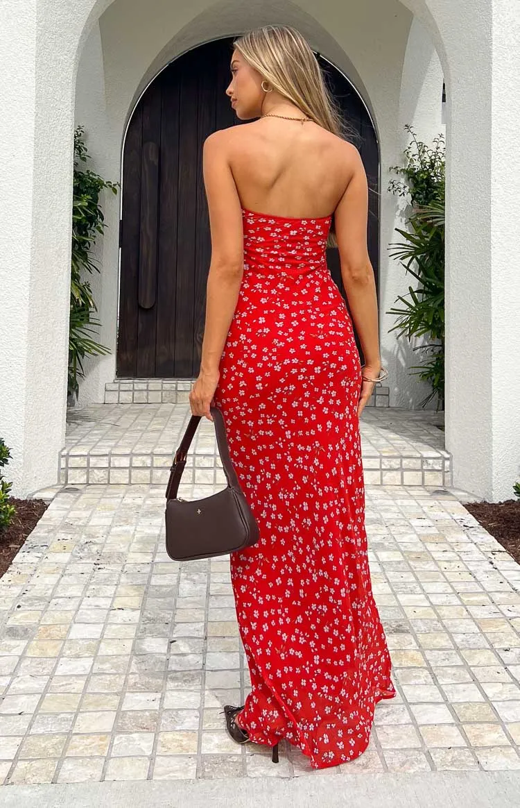 Ashley Red Floral Formal Maxi Dress