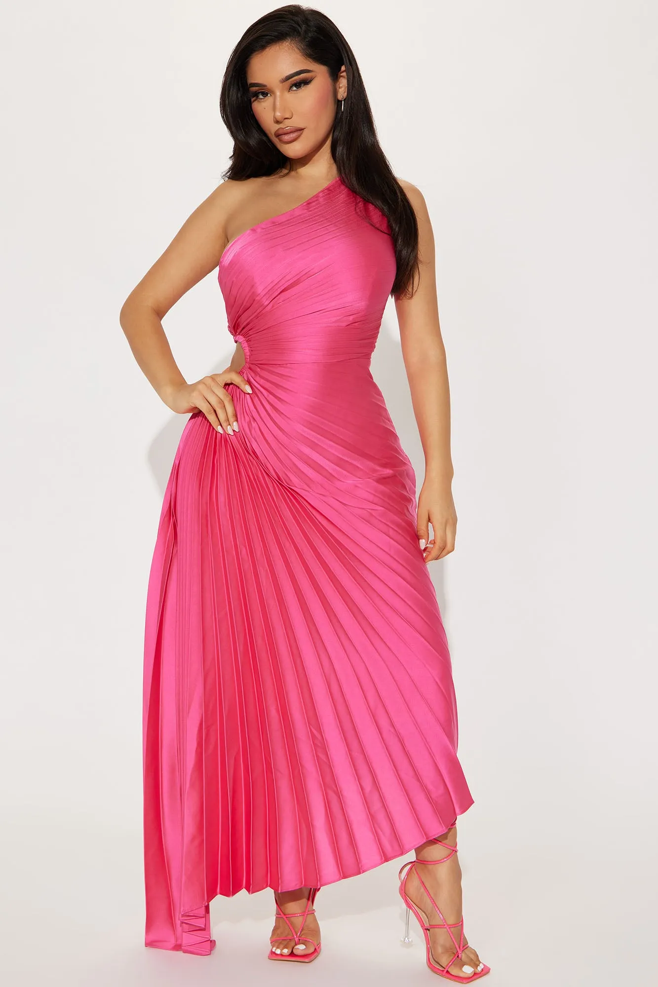 Athena One Shoulder Maxi Dress - Hot Pink