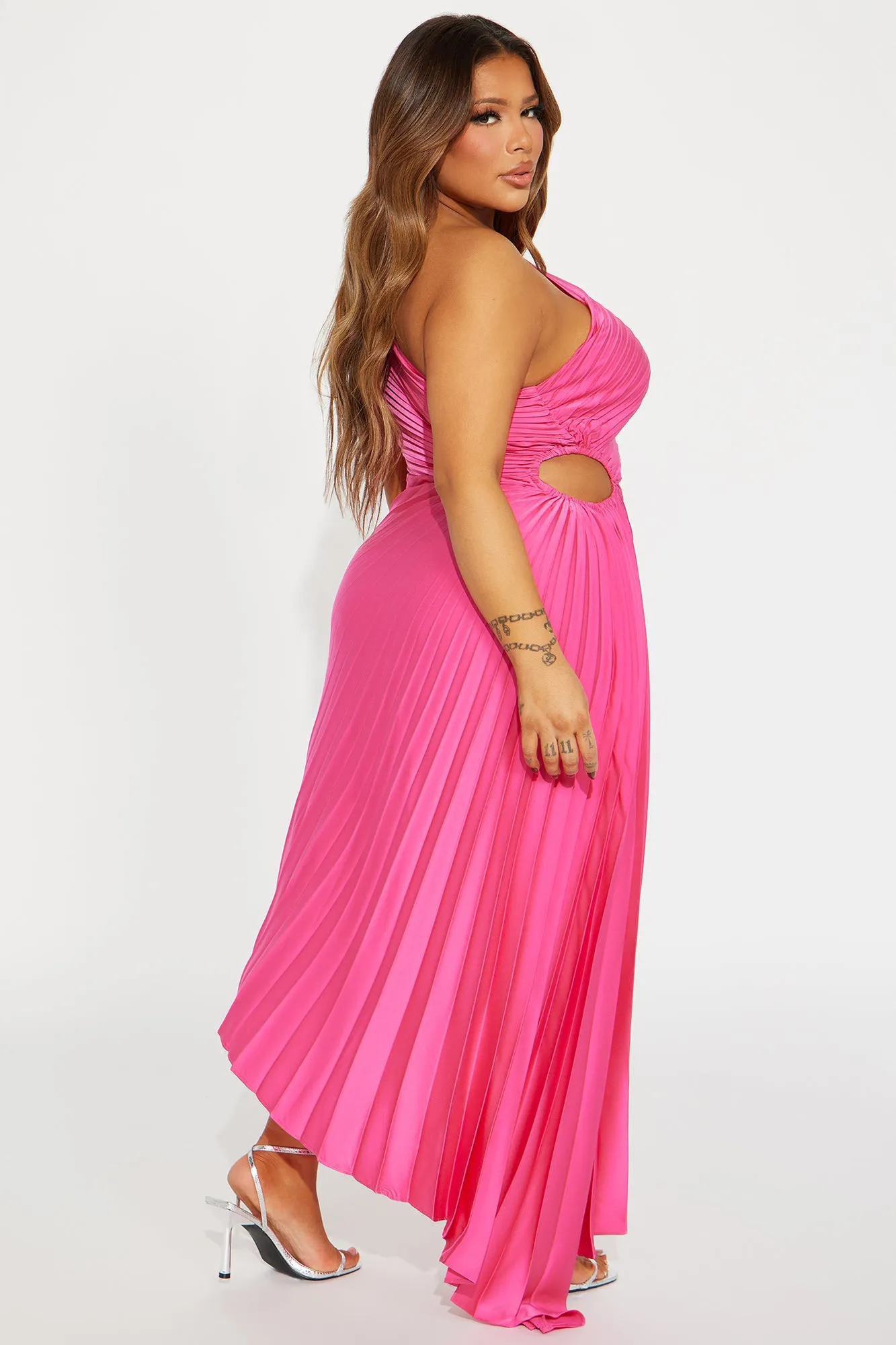 Athena One Shoulder Maxi Dress - Hot Pink