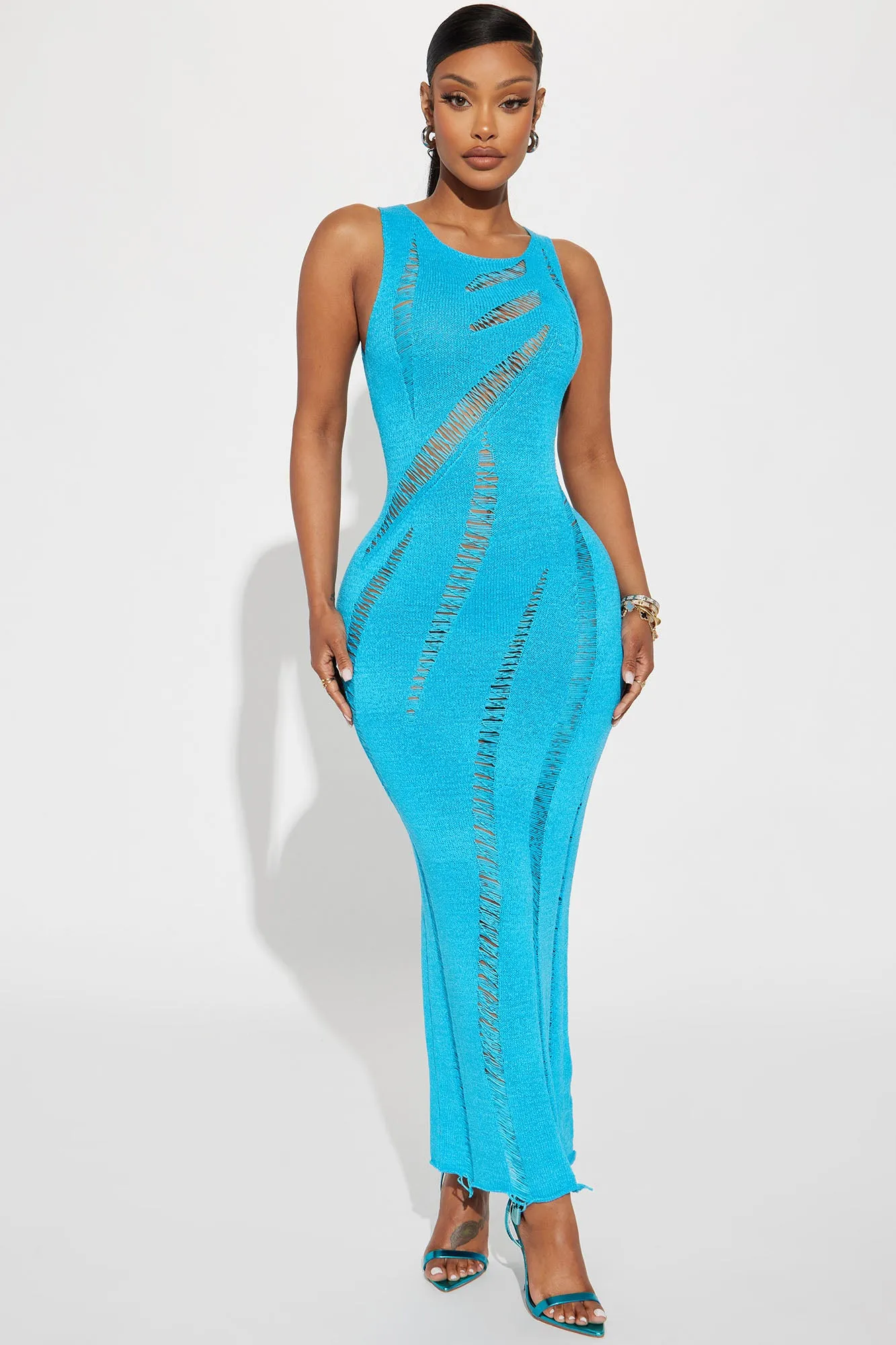 Avery Crochet Maxi Dress - Blue