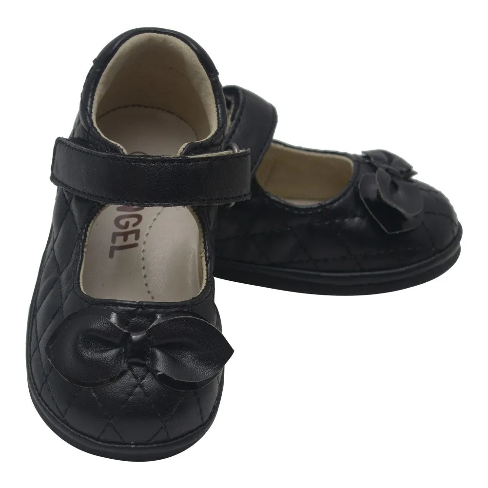 Baby Girls Black Quilted Strap Bow Mary Jane Shoes 4 Baby-7 Toddler